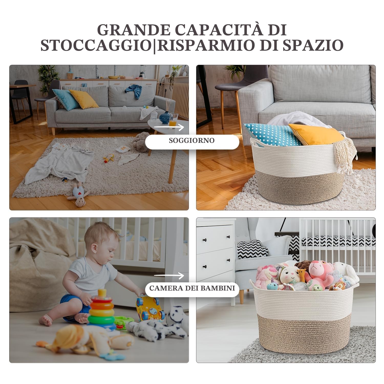 Maliton Cesto Portabiancheria Extra Grande 50x33 cm Bianco Marrone