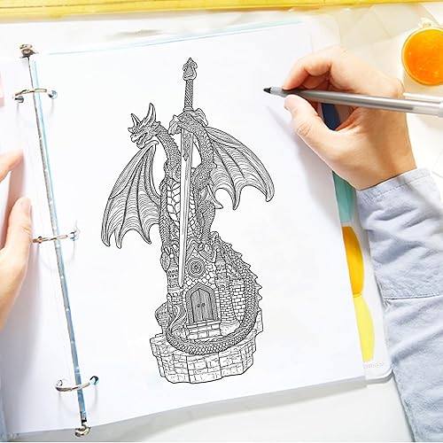 Miniatura 4 de Estatua de dragón con colección de espadas medievales, decoración de fantasía, dragón rojo, castillo gótico de pie para estantería de mesa, regalos