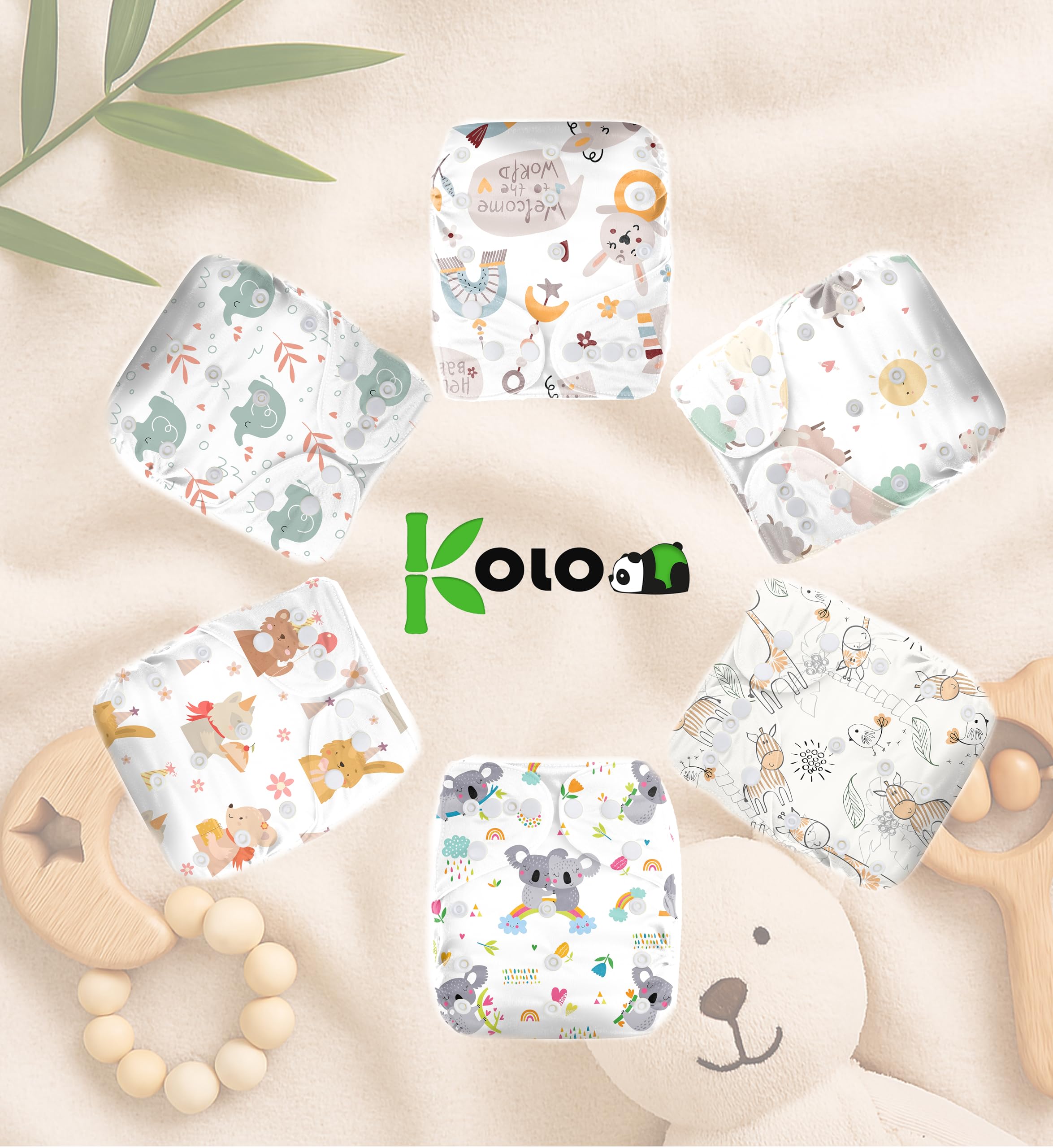 Kolo Juego de 6 pañales lavables, 6 pañales de tela de bambú, bolsa de pañales para viajes, unisex ajustable pañales de tela para bebé