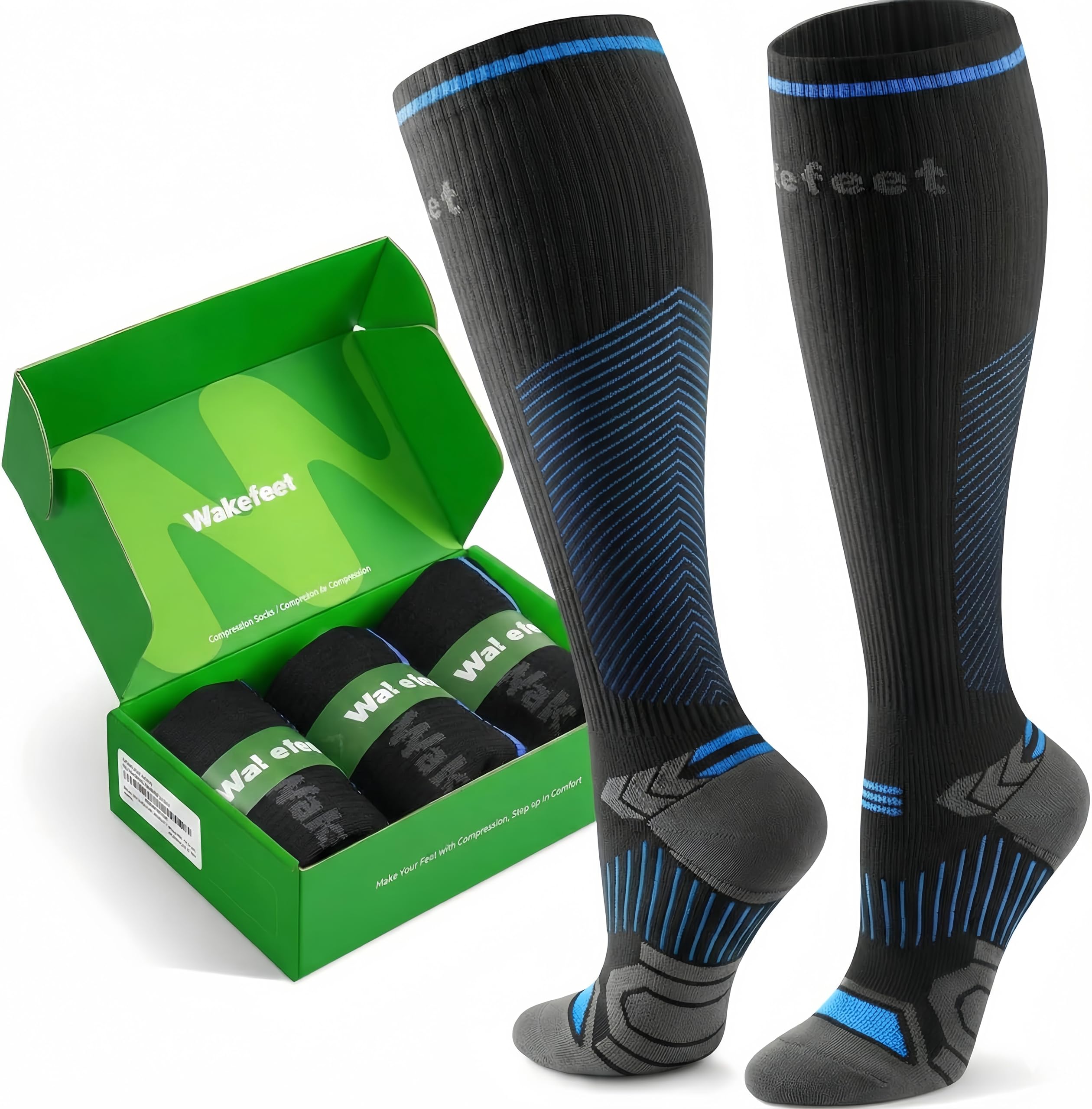 WAKEFEET Medical Compression Socks Men Women 3 Pairs, Compression Socks 20-30mmHg Sports, Running, Fitness and Flight