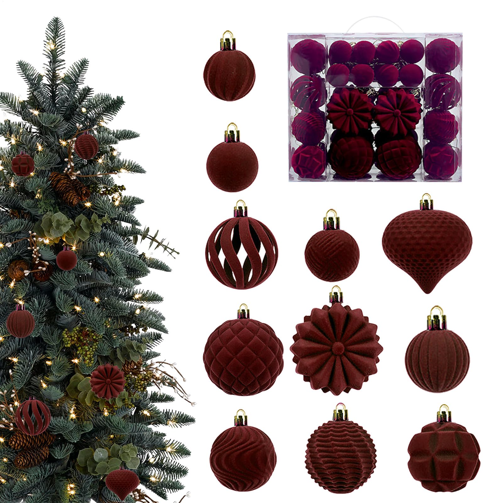 Boules givrées incassables pour sapin de Noël lot de 48 pièces