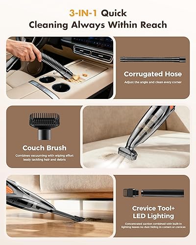 Miniatura 6 de Aspiradora de mano inalámbrica de 25000 PA potente succión, aspiradora portátil para automóvil, aspiradora de mano 3 en 1 recargable 8000 mAh con