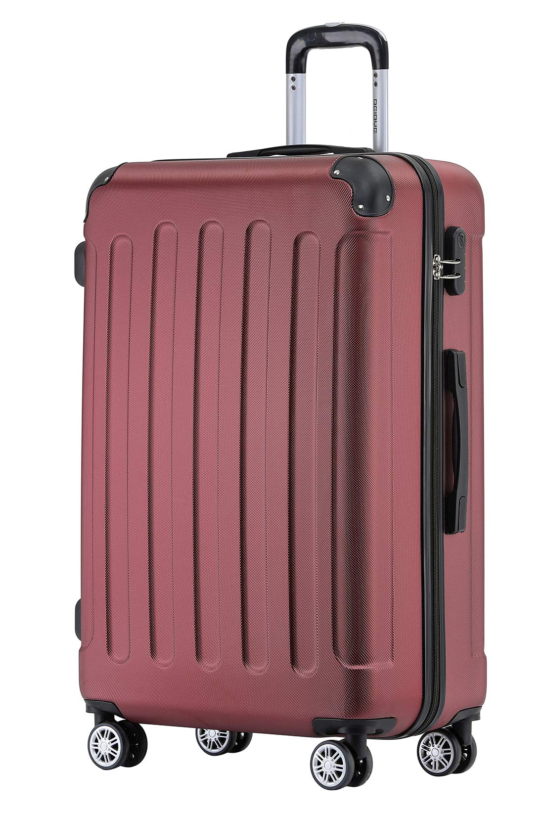 BEIBYE Hartschalenkoffer L 66 cm – mittelgroßer Reisekoffer, leicht, robust, ABS, 360° Doppelrollen, Zahlenschloss, Weinrot