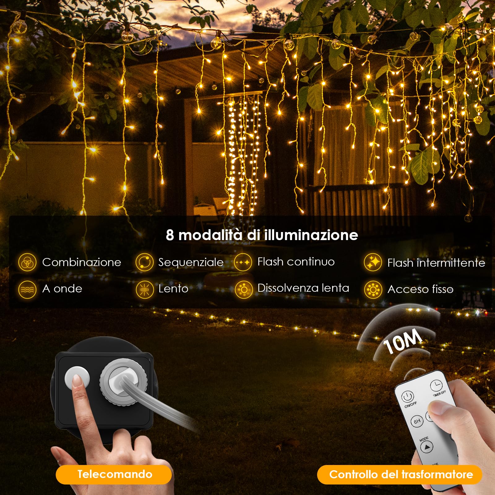 Luci Natale da Esterno Cascata 400LED 10M con Telecomando Tenda Luminosa Esterno Prolungabile /8 Modalità/Timer, per Decorare Giardino, Balcone, Finestra Tetto Bianco Caldo
