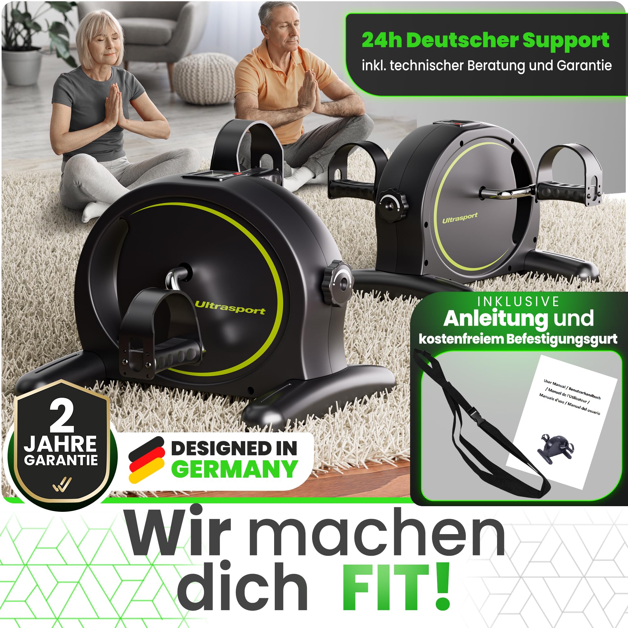 Ultrasport Pedaltrainer Deskbike Schreibtisch Fahrrad Arm- und Beintrainer inkl. Antirutsch-Matte CE Zertifiziert