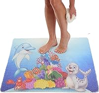 Vista 12 de ENKOSI Alfombra antideslizante para ducha y baño Loofah - Comodidad acolchada suave - Sin ventosas para bañeras lisas o texturizadas - Drenaje