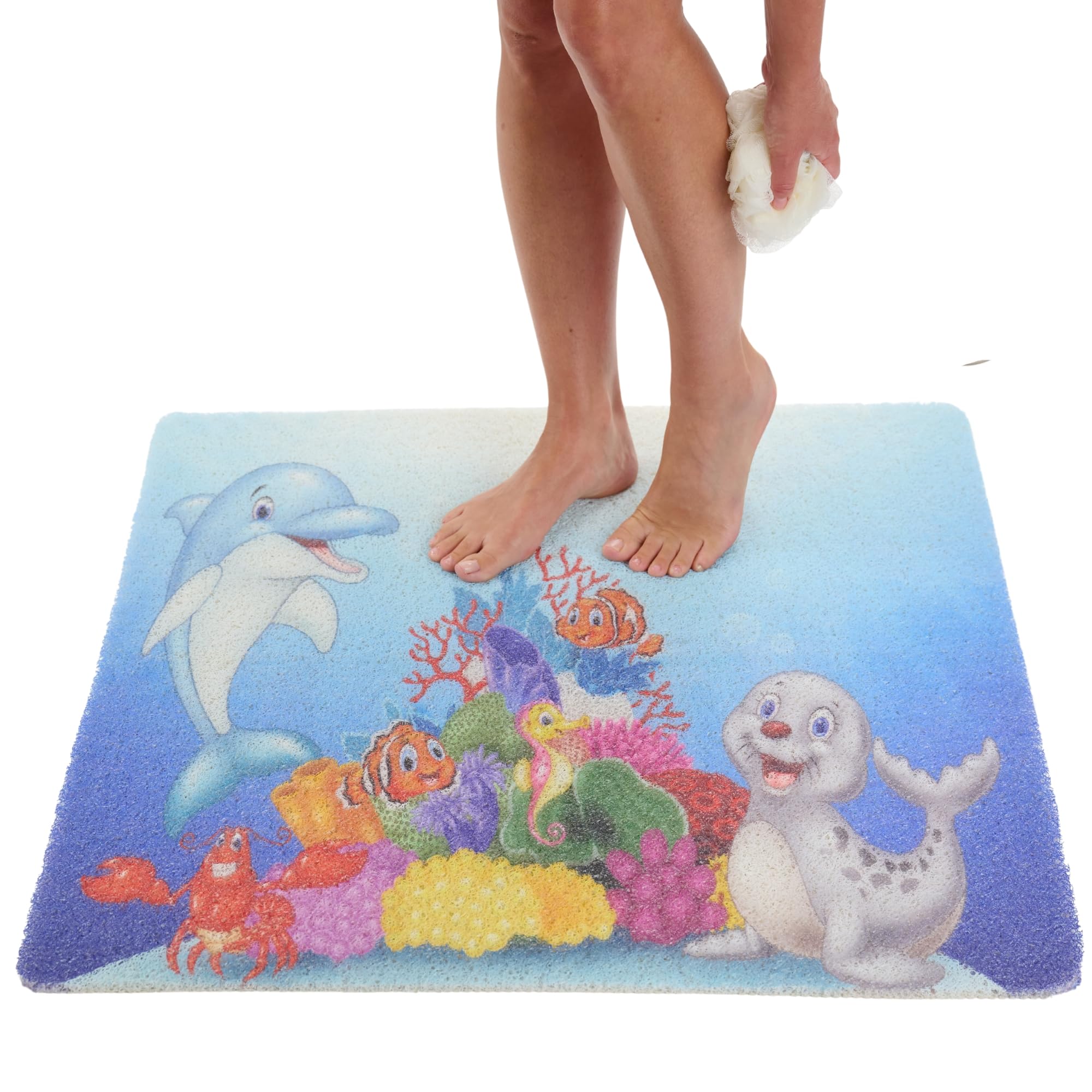 Extra Large Square Shower Mat Non Slip - Stall Shower for Shower Bathroom Non Slip for Shower - Secure Mat for Shower Floor - Safety Shower Mat Loofah (Kids Dolphin 31x31)