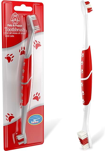 Pet Toothbrush for Dogs, Cats with Soft Bristles - Easy Teeth Cleaning & Dental Care, Non Slip Dual Head Dog Toothbrush - ...