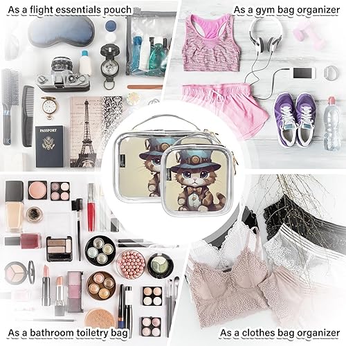 Miniatura 7 de Kawaii Cat Clear Toiletry Bag for Traveling,2 Pack Makeup Cosmetic Bag with Zipper,Travel Bag for Toiletries,Travel Essentials 21214473