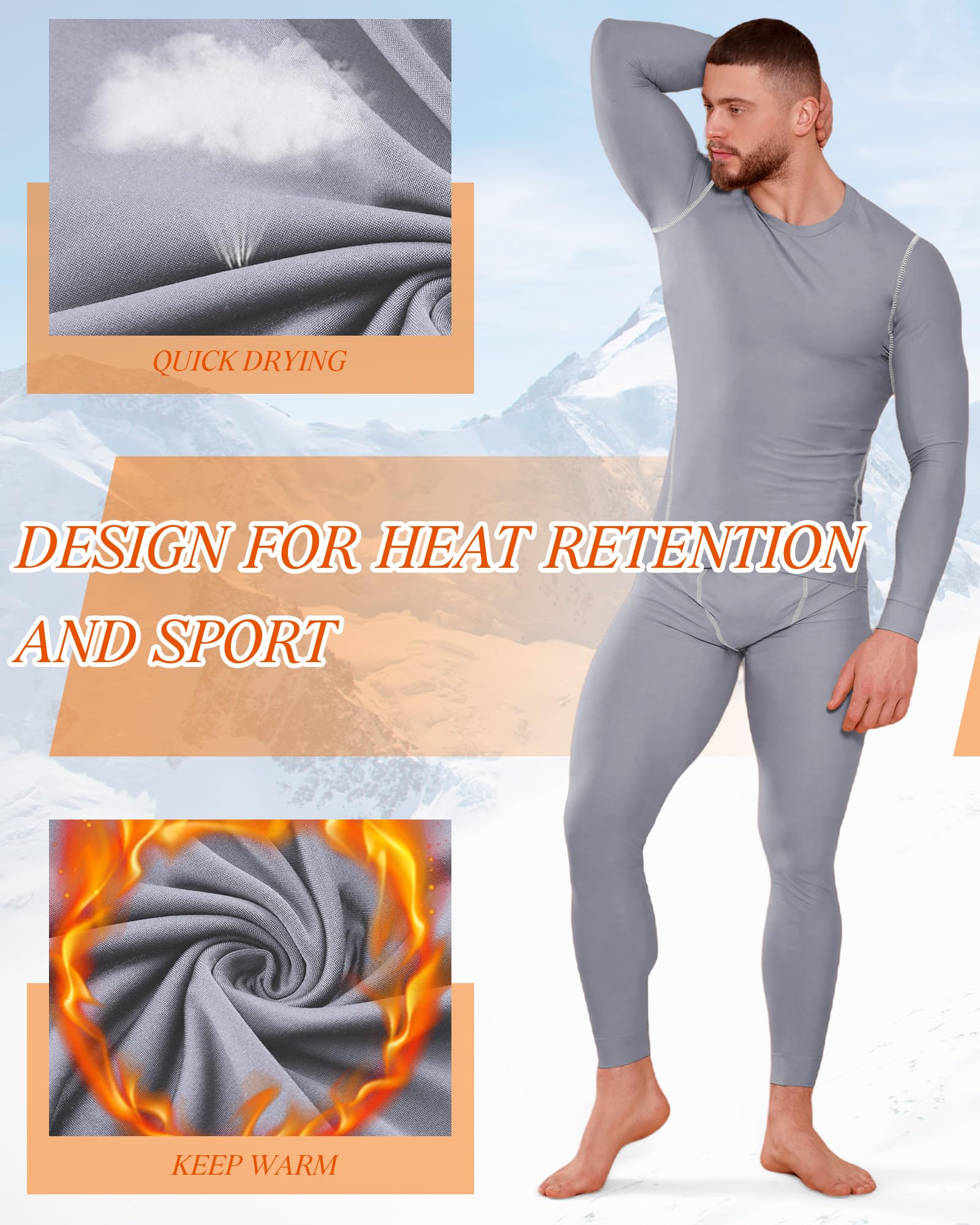 Hicarer Thermounterwäsche für Herren, Fleece-gefüttert, Jagdausrüstung, Unterteil, Oberteil, für kaltes Winterwetter, 6 Stück