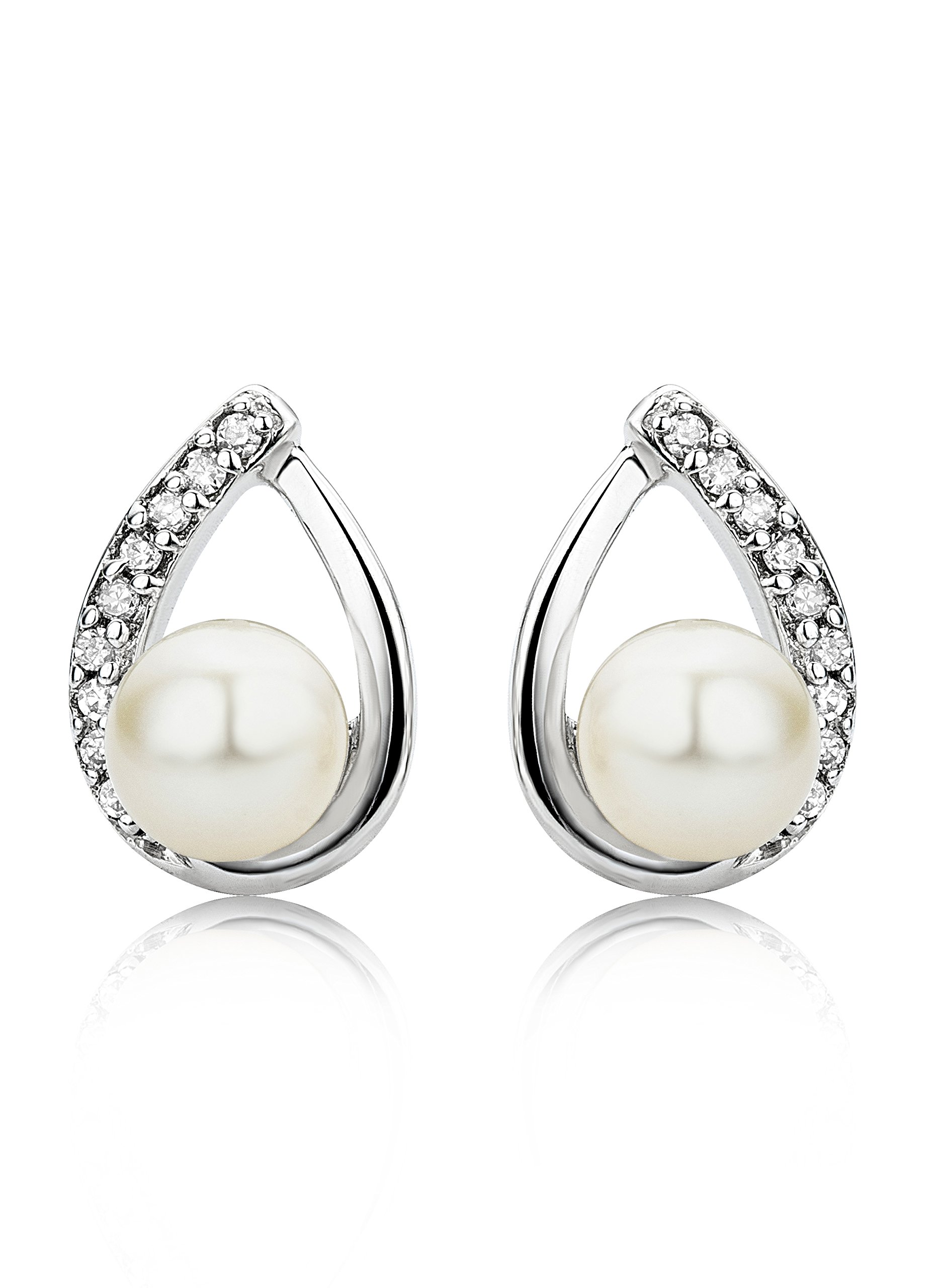 Miore USP031EW - Pendientes de oro blanco de 9 quilates con diamante (.06) con cierre de mariposa a presión