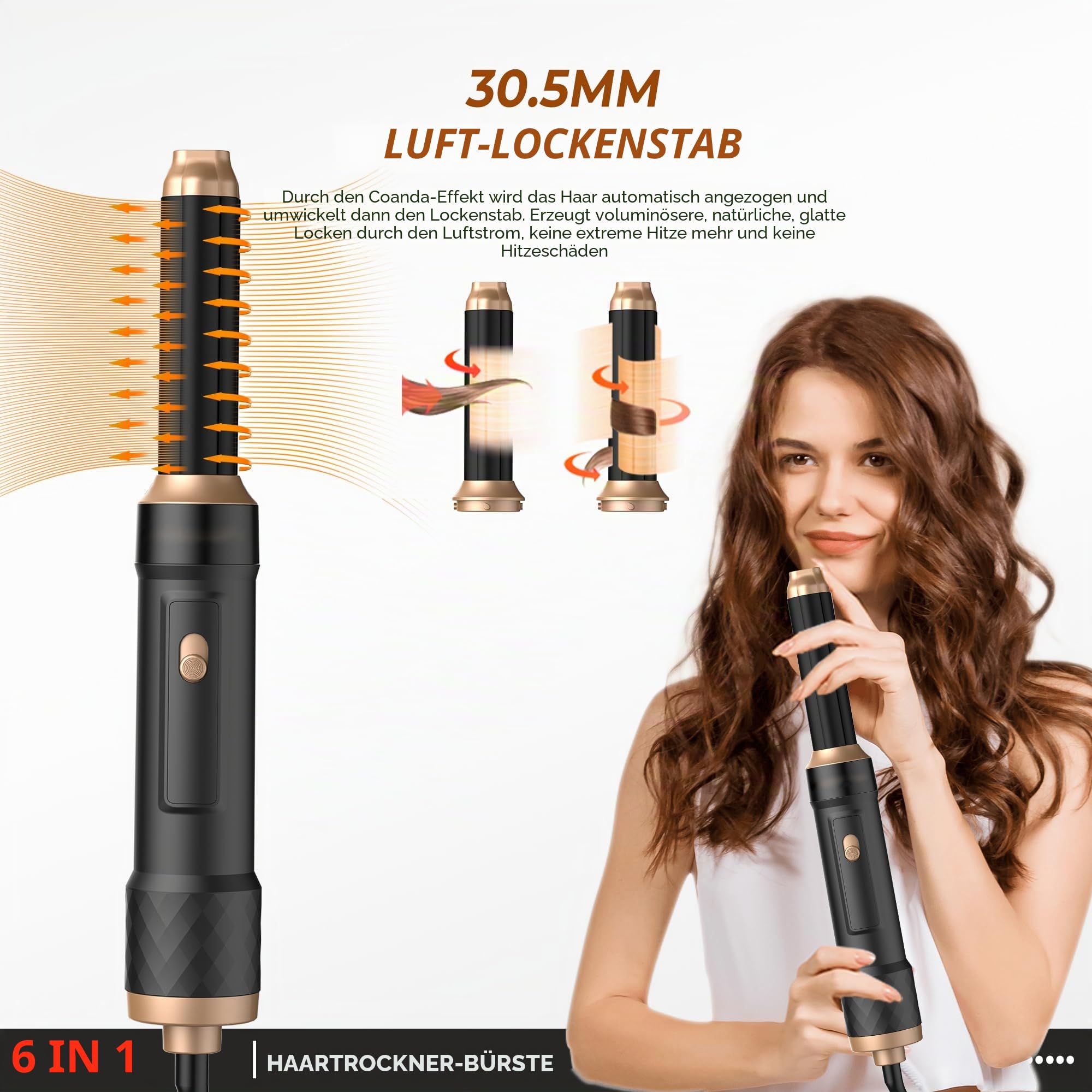 UKLISS Hairstyler 6 in 1 Airbrush Haarstyler | Pro Air Styler Set 1000W