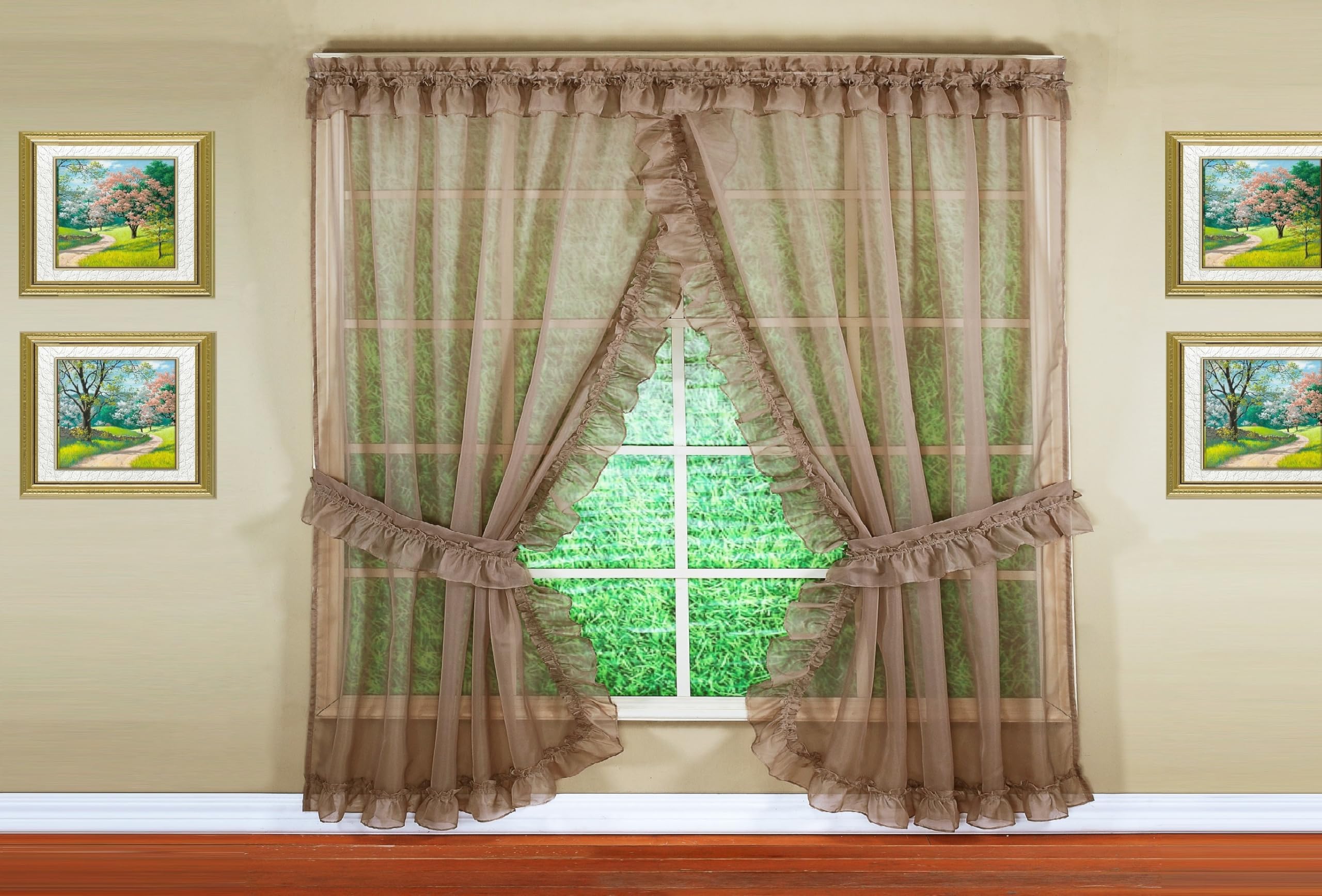 Today's Curtain, Emelia Priscilla Sheer Pair 96" W x 84" L, Taupe, 5-Piece-Set