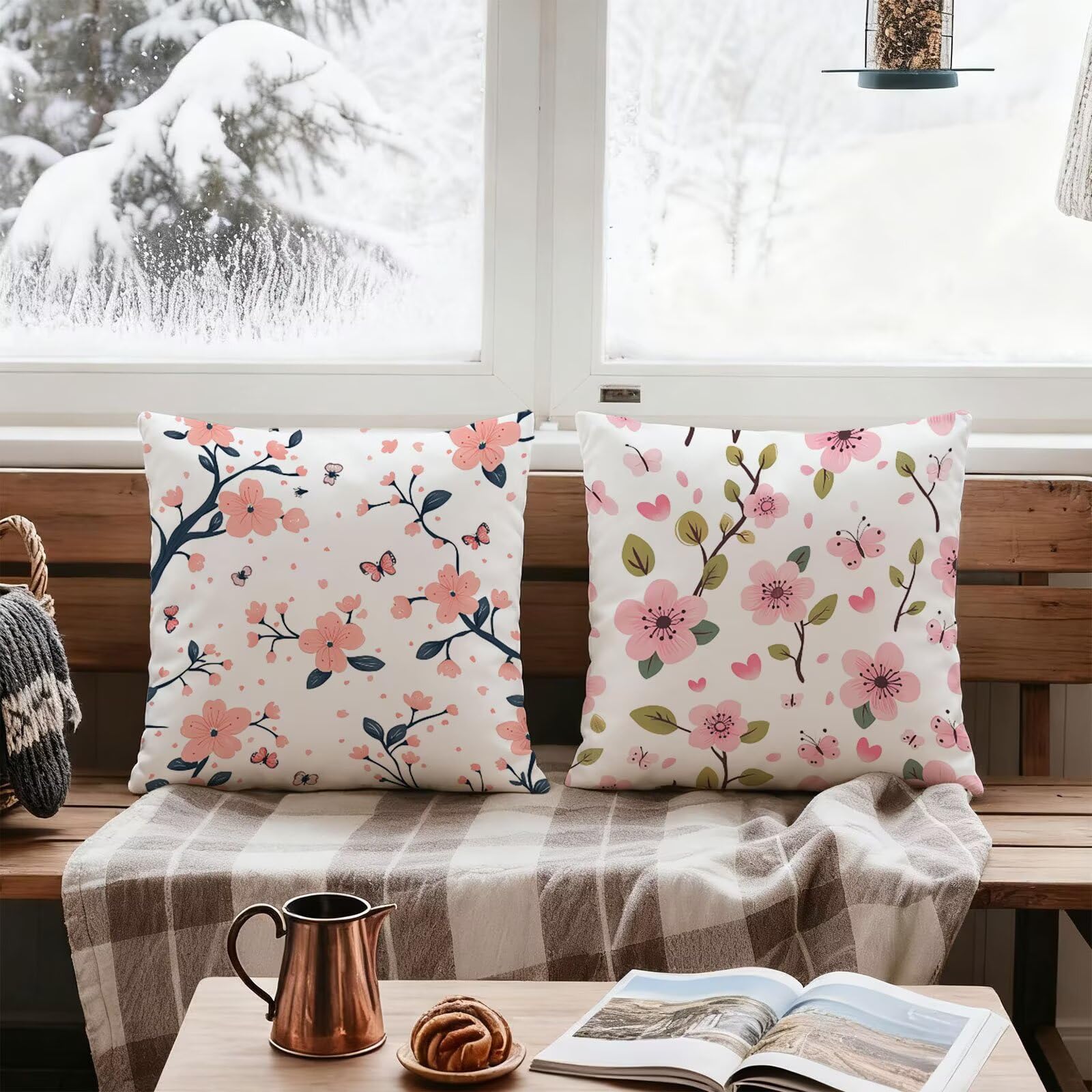 Rosa Funda Cojin 60x60 Flor Funda Almohada 60x60 Cojines Sofa Súper Suave Fundas Cojines Decorativos Fundas Almohadas 4 Piezas Almohada Cervicales y Cuello, para Hogar Cama Salon Decoracion E - 853
