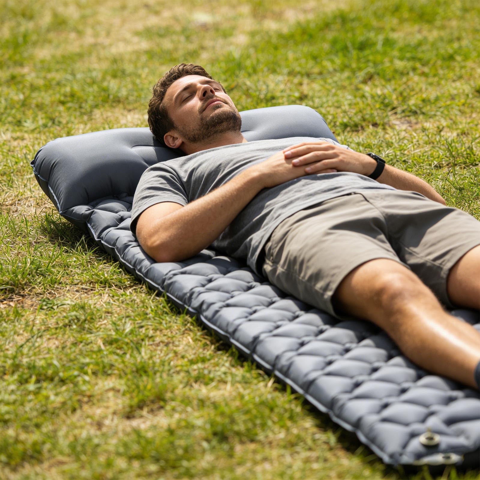 Matelas de Camping Autogonflant Ultraléger, 190 x 60 cm Matelas Gonflable, Pompe et Oreiller Intégrés, Étanche, Matelas Gonflables Unique Portable, Convient pour Plage, Randonnée, Voyage (Gris)