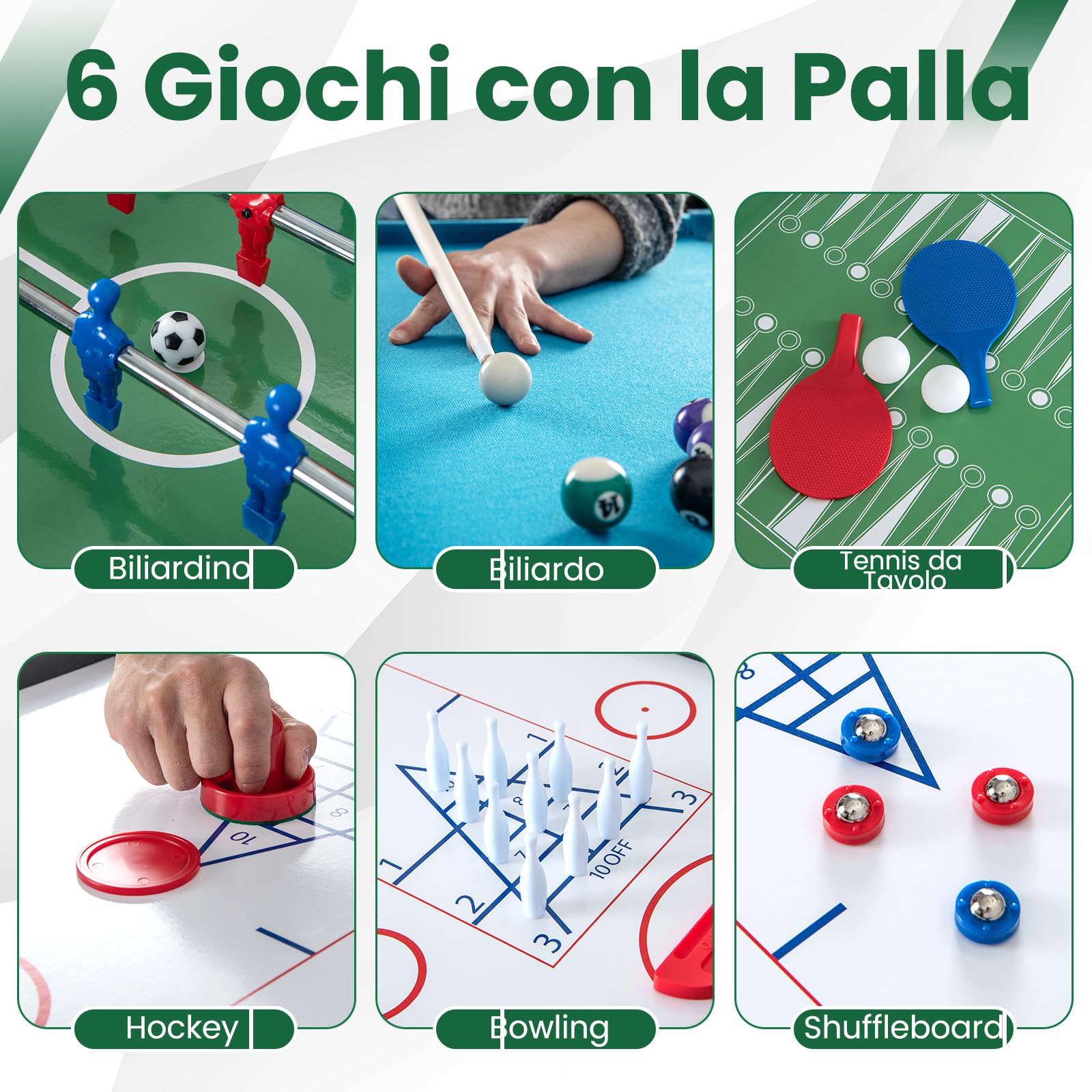 GYMAX Tavolo da Gioco 12-in-1 Combinato, Tavolo Multi-Gioco da 121 cm con Calcetto, Biliardo, Ping Pong, Hockey, Bowling, Shuffleboard e Altro Ancora, Set Tavolo Combo per Bambini e Adulti