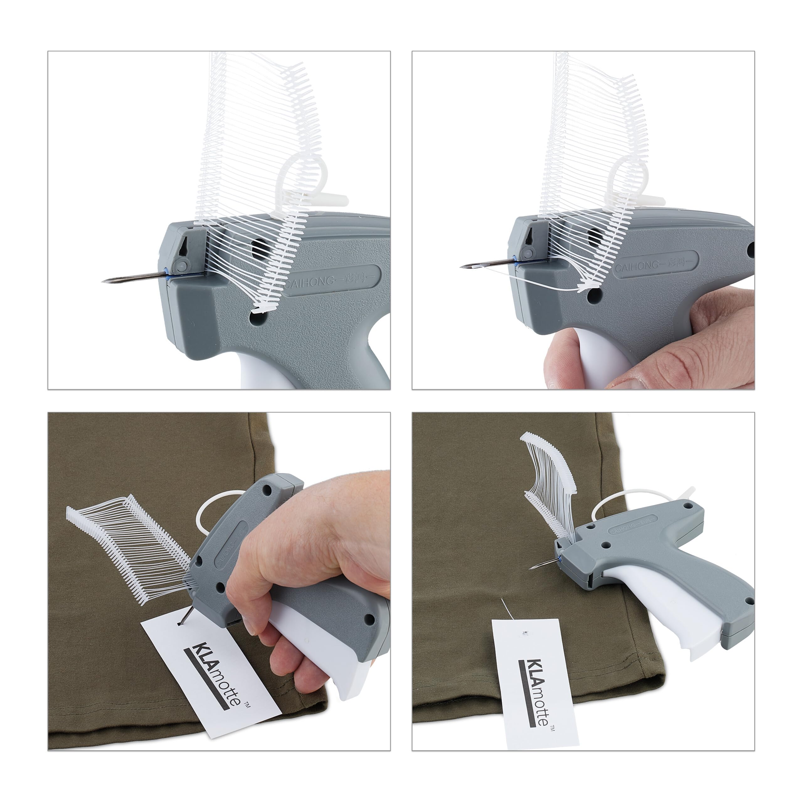 Relaxdays 5x Pistole Etichettatrice per Indumenti, Prezzatrice Sparafili con 25 Aghi di Riserva e 25000 Fili, Verde Bianco