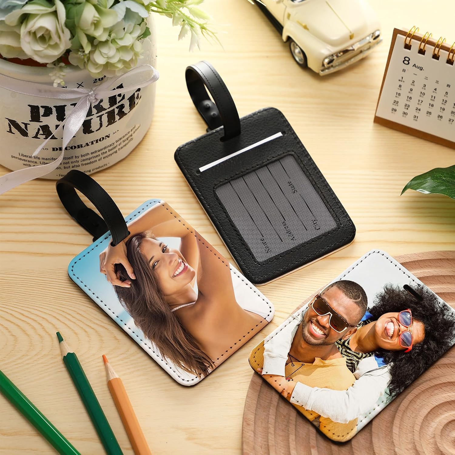 Frienda 32 Pieces Sublimation Luggage Tags Bulk PU Leather Name Label Blank Suitcase Heat Transfer Bag Card Business ID Card Holder Travel ID Tags for DIY Travel Suitcase Sports Bags Holder