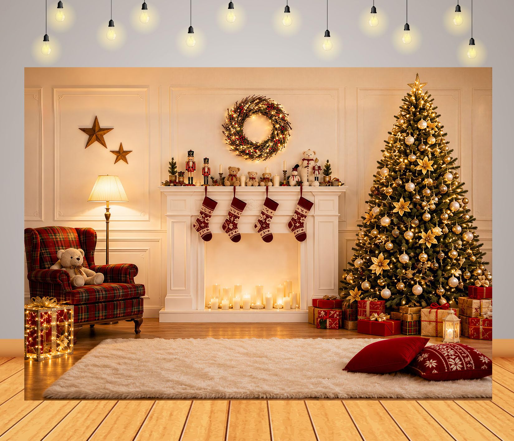8x8FT Dunkle Bibliothek Weihnachtskamin Hintergrund