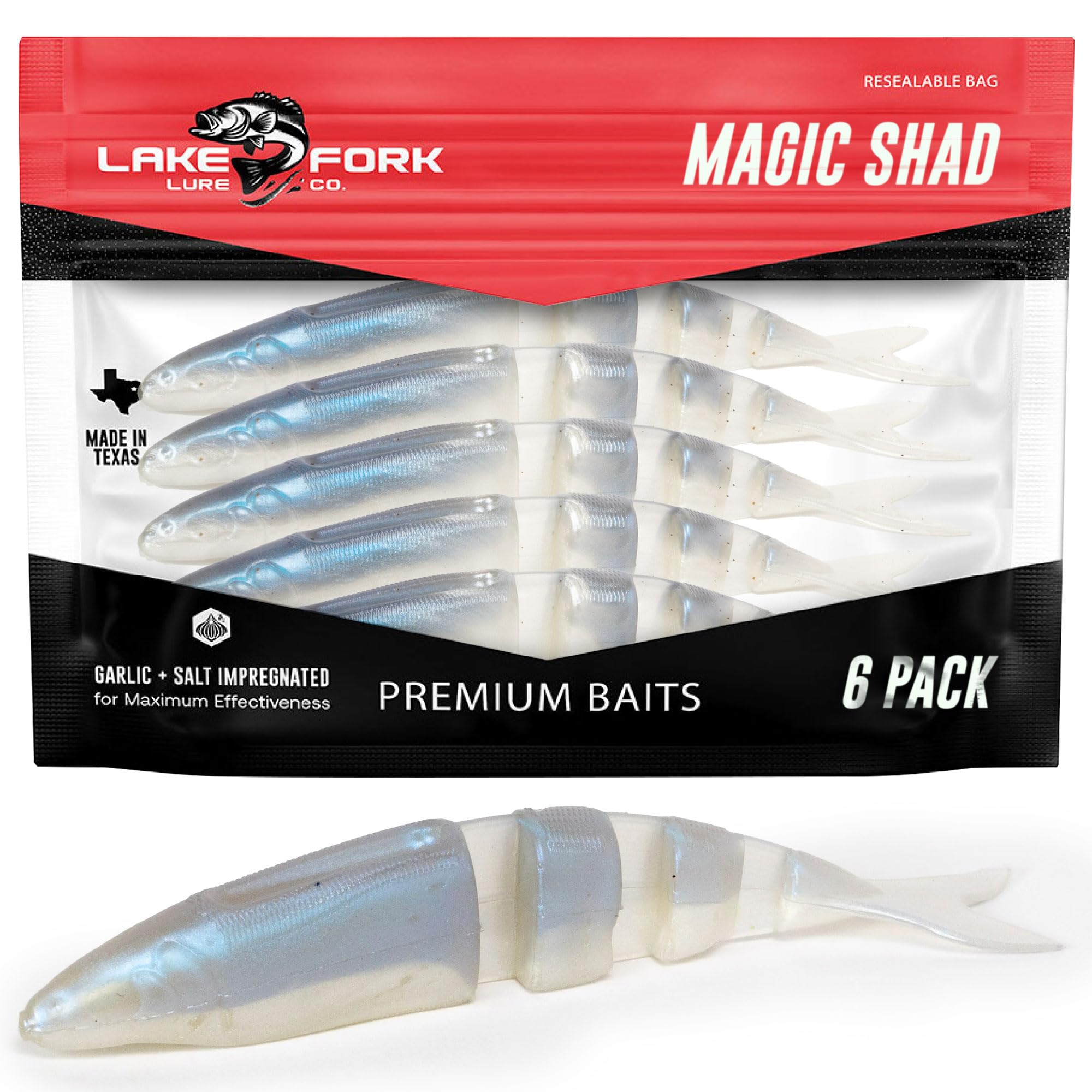 Lake Fork Trophy Lures Live Magic Shad - Albino Shad - Fishing Lures - Fishing Bait - 3.5in - 6 Count - Swimbait - Soft Plastic Baits - Fishing Gear