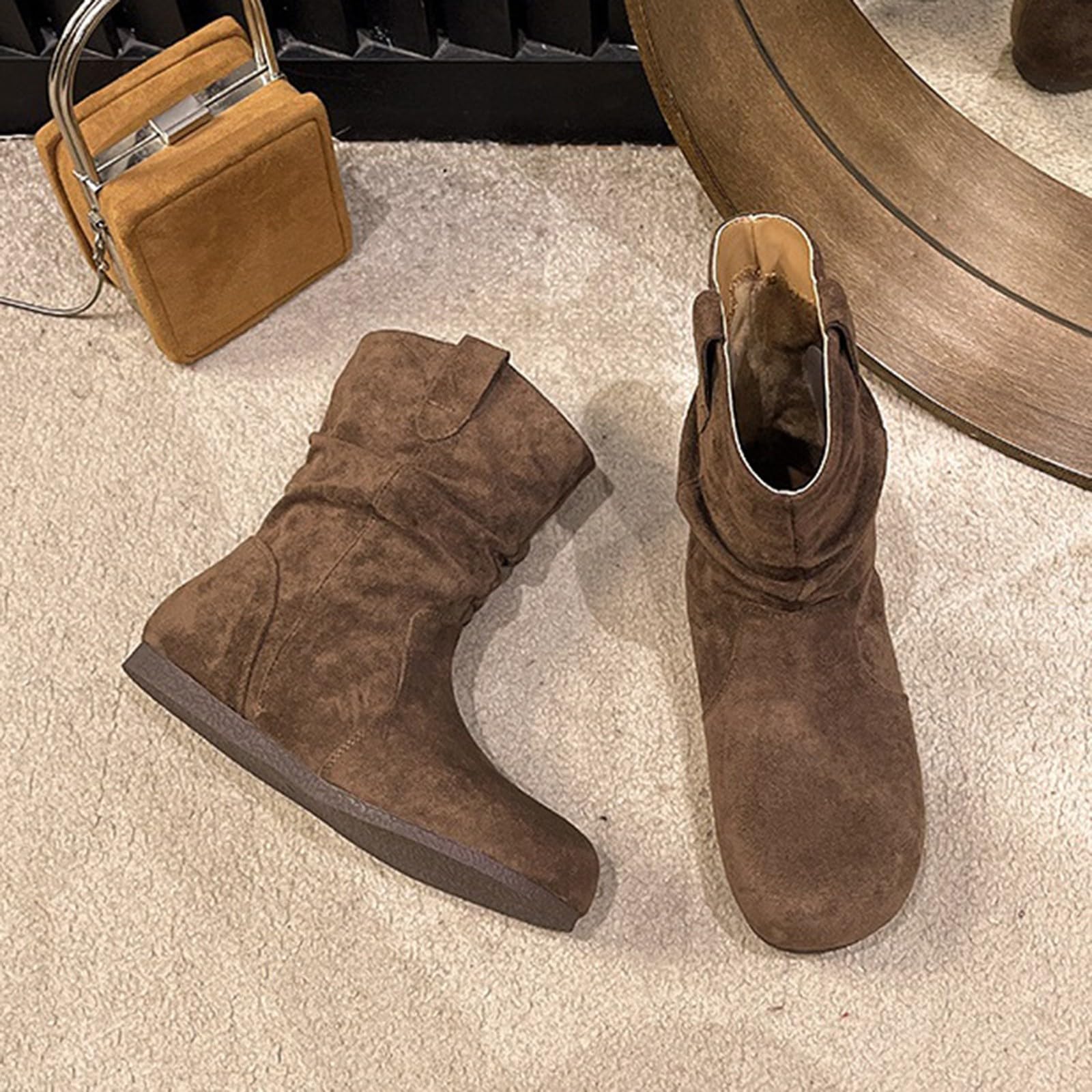 Stivali da cowboy, da donna, in pelle scamosciata, da motociclista, da donna, per autunno e inverno, da cowboy