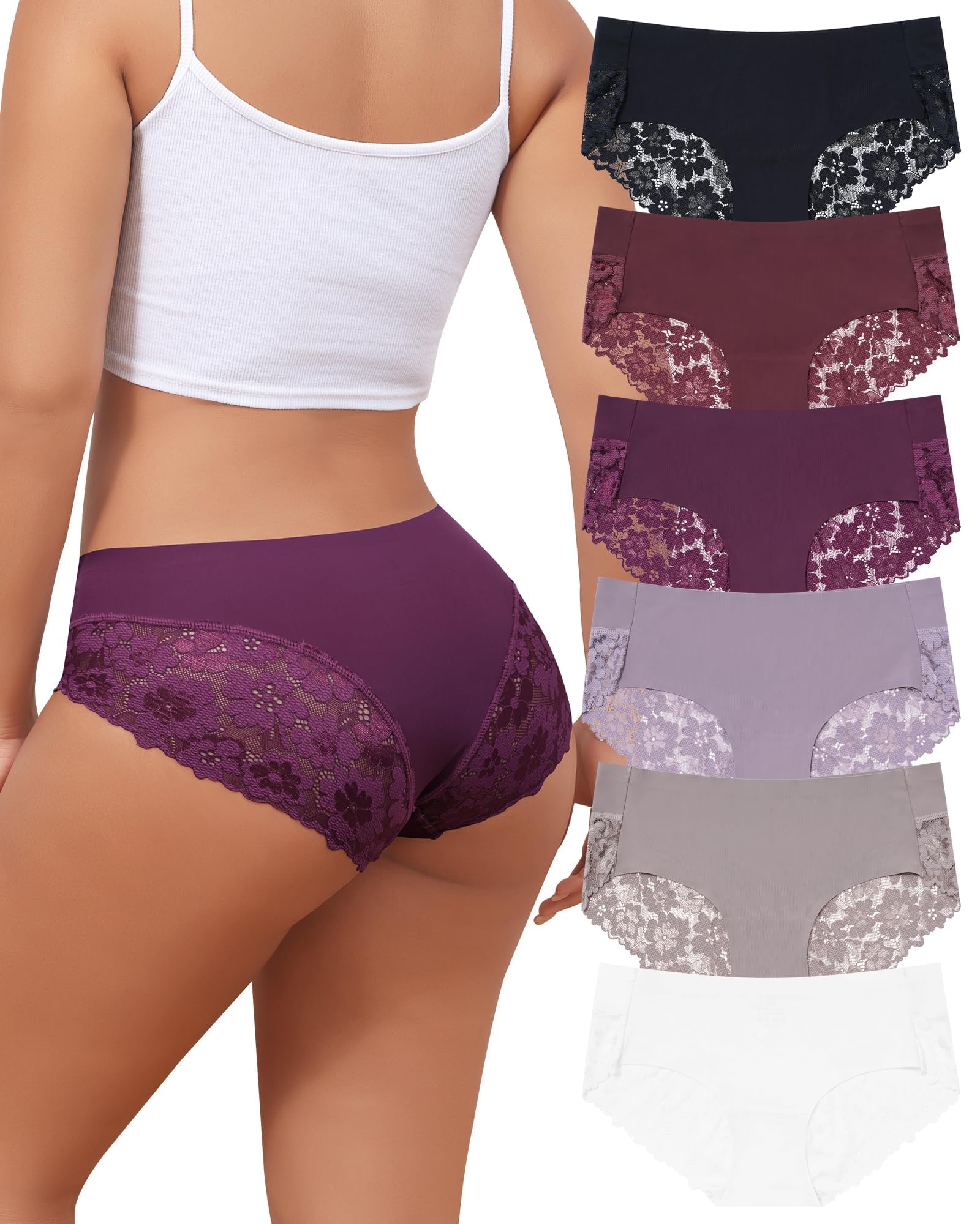 Cheeky Underwear for Women Lace Seamless Bikini Panties Ladies Soft No Show Hipster 6 Pack S-XXL-image-21