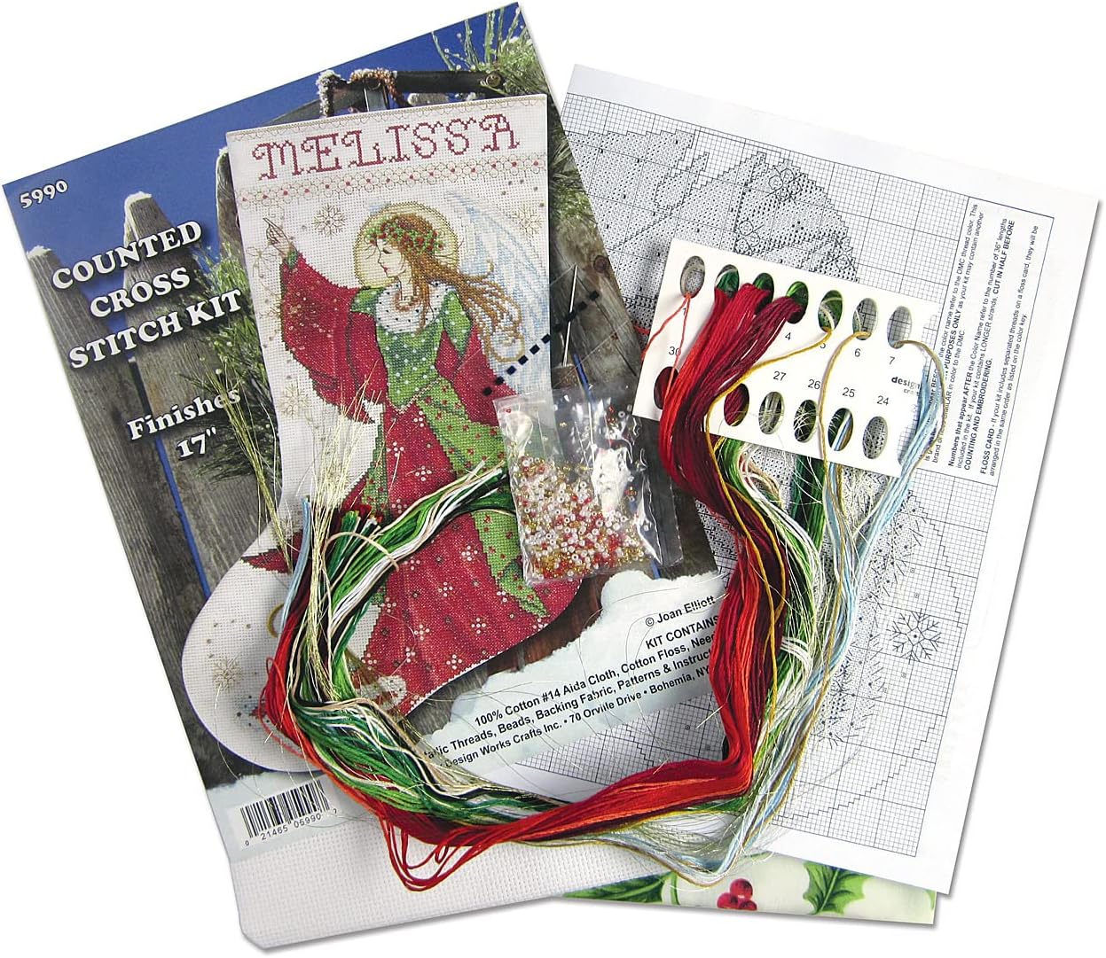Tobin DW5990 14 Count Angel of Joy Stocking Counted Cross Stitch Kit, 17-Inch Long,Multiple