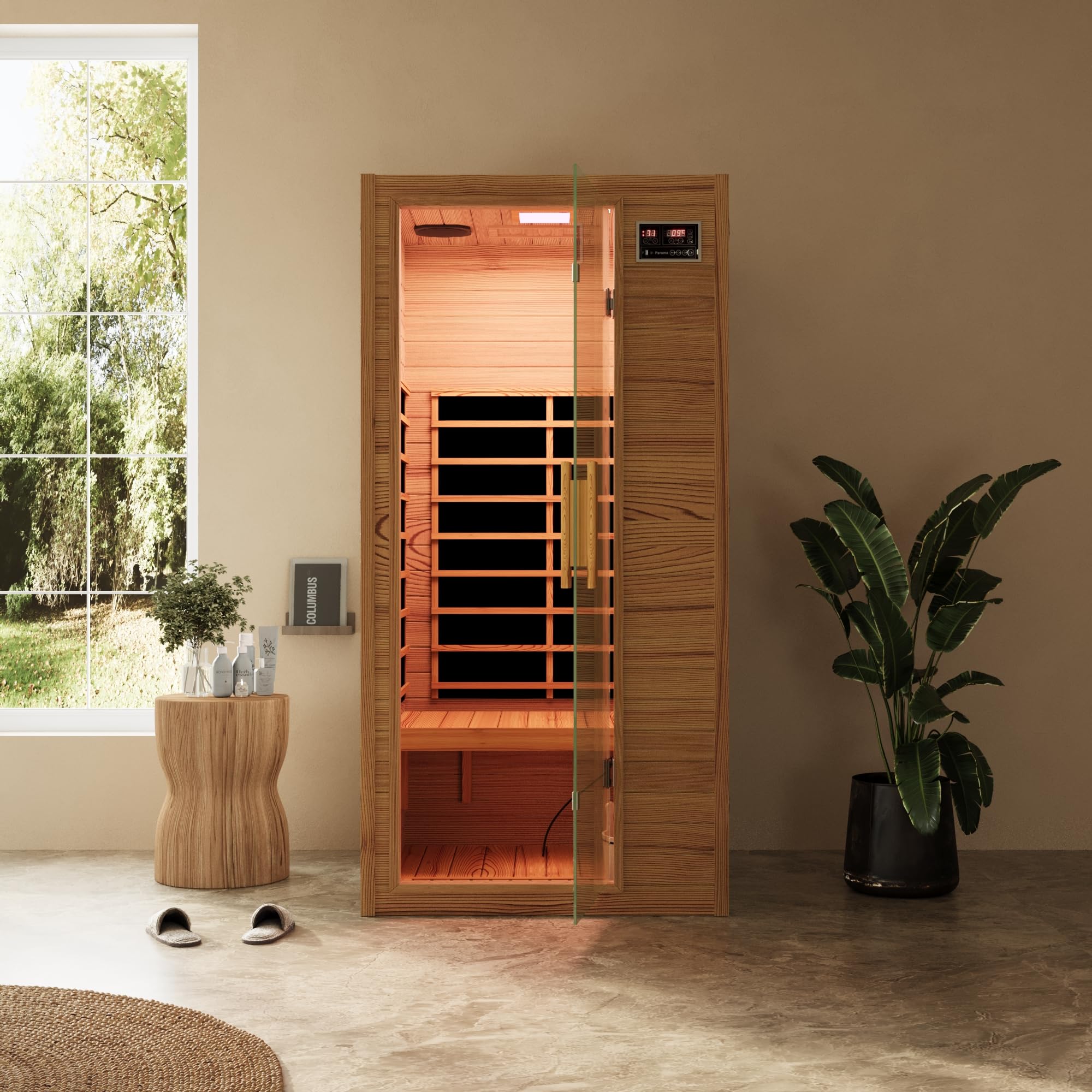 Helsinki Sauna infrarouge 90 x 90 cm H188 en bois de cèdre avec radio intégrée