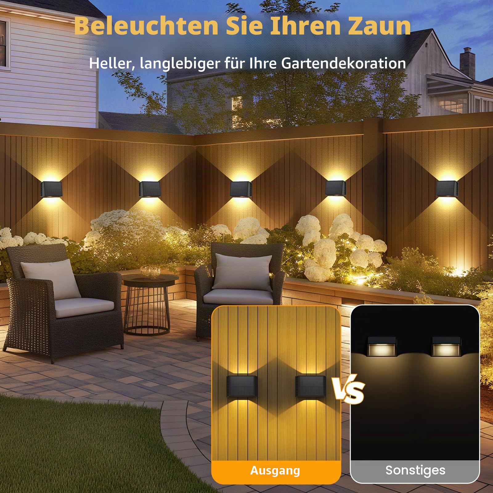 T-SUNUS Solar Wandleuchte Außen, Solar Wandlampe Außen Up and Down einstellbare Lichtstrahler, IP65 Wasserdicht, Außenlampe Wand für Hof Balkon Eingang Deck Treppen 8 Stück 3000K