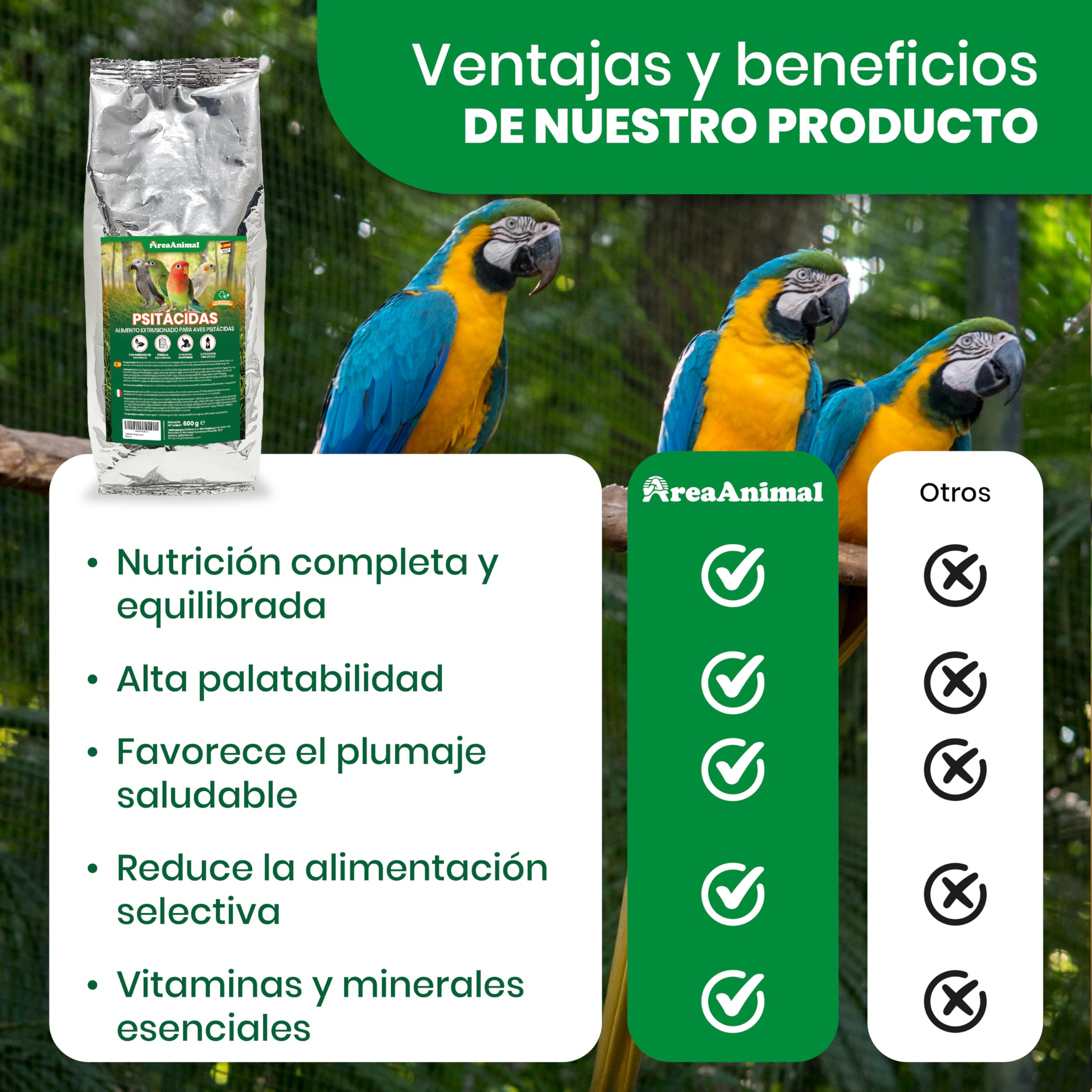 Alimento para Aves Psitácidas 600G, Comida Agapornis, Comida Periquitos, Ninfas, Loros... con Ingredientes Naturales, Alimento para Pajaros Psitácidas Extrusionado Completo y Equilibrado