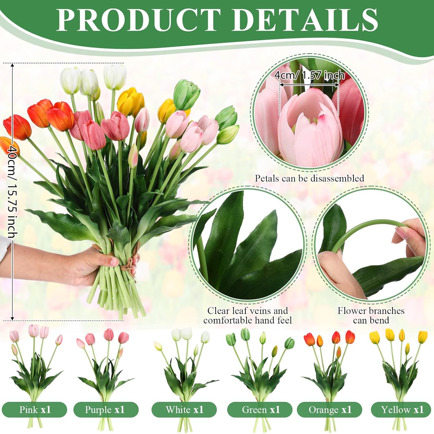 Riceshoot 6 Bunches Artificial Tulips Flowers 30 Pcs Faux Tulips Bouquets Arrangements Realistic Flowers for Office Wedding Party Kitchen Decoration(Multicolor)