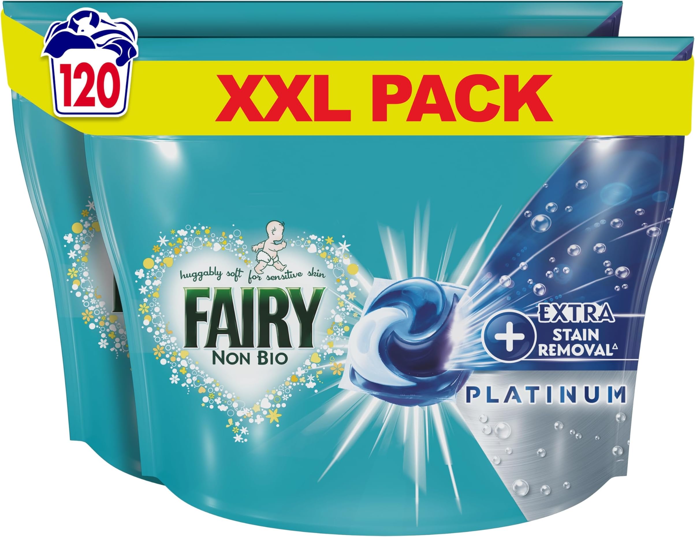 Fairy Non-Bio Platinum Pods, Washing Liquid Laundry Detergent Tablets/Capsules, 120 Washes (60 x 2)