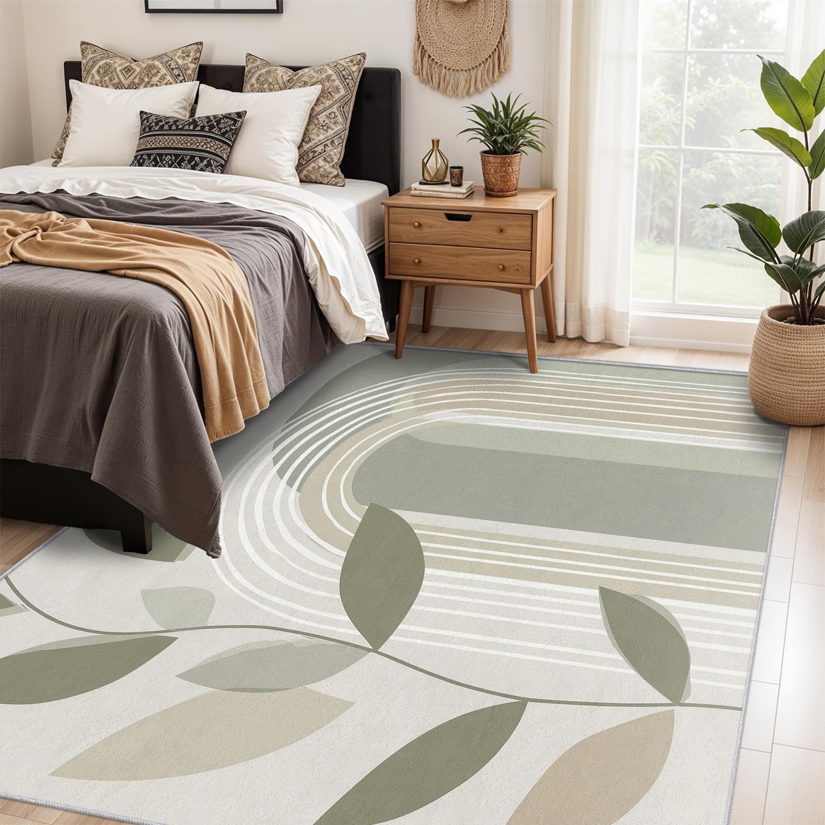 Générique Tapis Milieu du Siècle, Grand Tapis Salon 120x170 Moderne Boho Carpette Chambre, Flanelle Poil Ras Moelleux - Antidérapa Lavable en Machine H-70