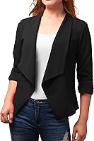 Vista 7 de Chaqueta Blazer Abierta de Tela Elástica con Mangas 34 Fruncidas para Mujer (Hecha en EE.UU.)