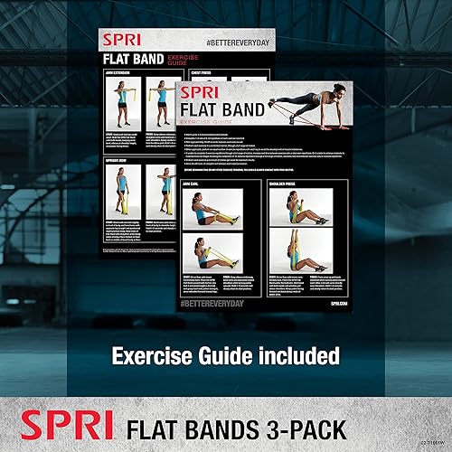 Miniatura 6 de SPRI Paquete de 3 bandas planas, juego de bandas de resistencia con 3 niveles de resistencia, bandas de ejercicio para entrenamiento de fuerza,