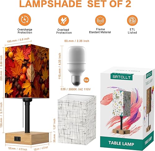 Miniatura 3 de Lámparas de mesita de noche para dormitorio, lámpara pequeña para mesita de noche, luz de escritorio de carga, luces cálidas de hojas de arce de