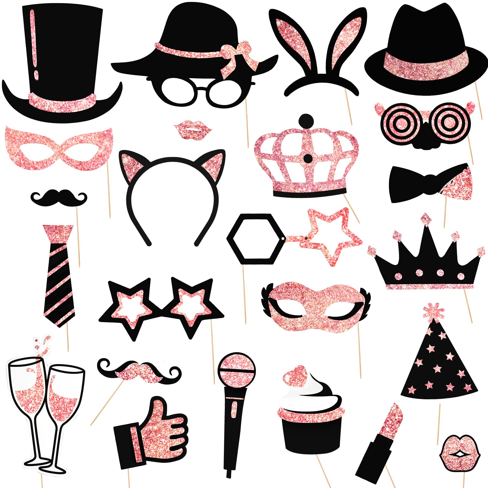 Buy 24 Pcs Party Photo Booth Props Rose Gold Photo Props Birthday
