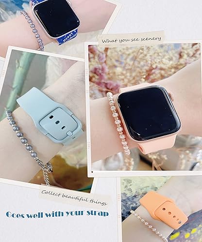 Miniatura 4 de Fohuas Correa de cuentas hecha a mano compatible con Apple Watch de 1.496 pulgadas1.575 pulgadas1.614 pulgadas, pulsera delgada y ajustable de color
