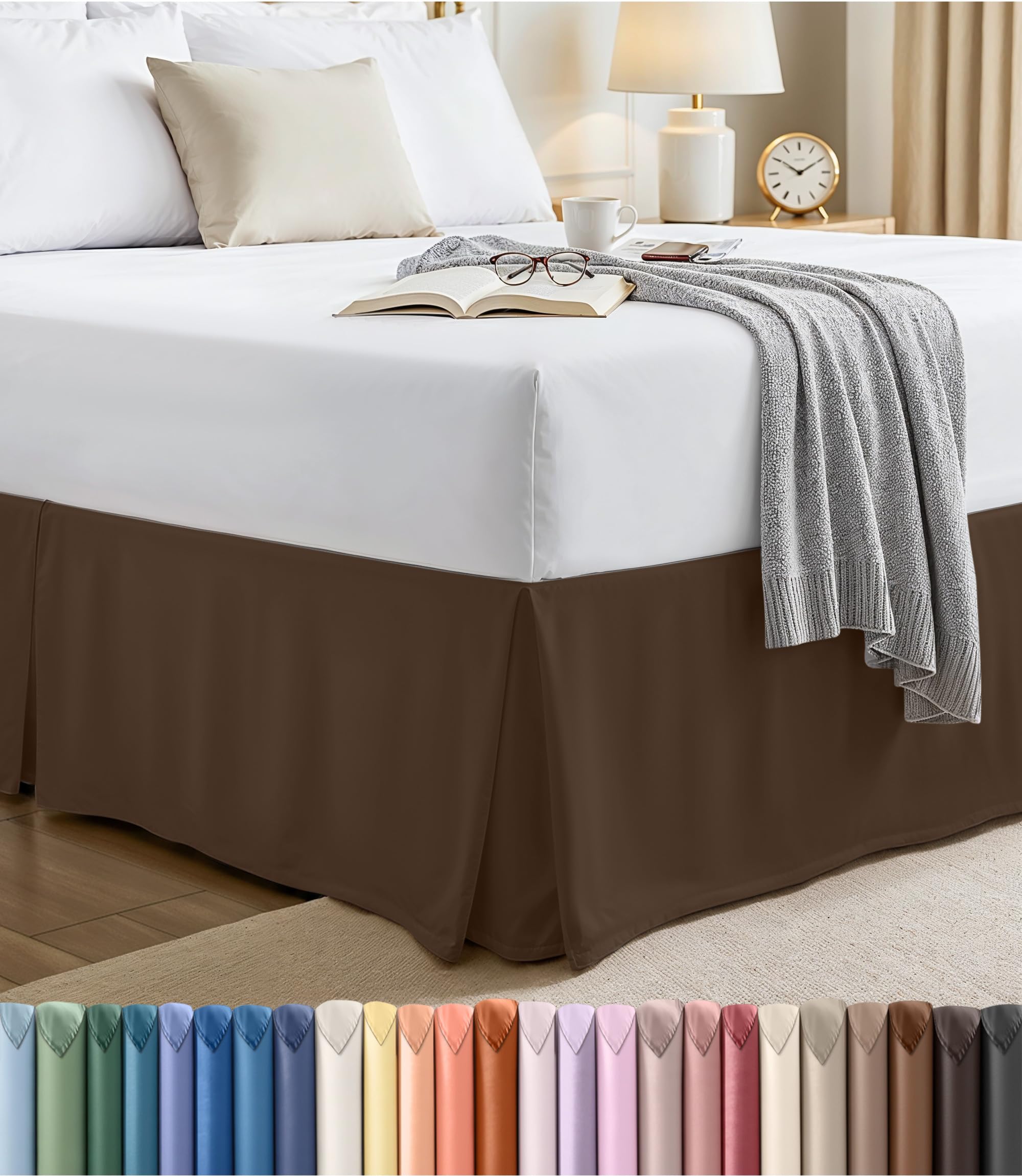 Utopia Bedding Queen Bed Skirt - Soft Quadruple Pleated Ruffle - Easy Fit with 16 Inch Tailored Drop - Hotel Quality, Shrinkage and Fade Resistant (Queen, Brown)