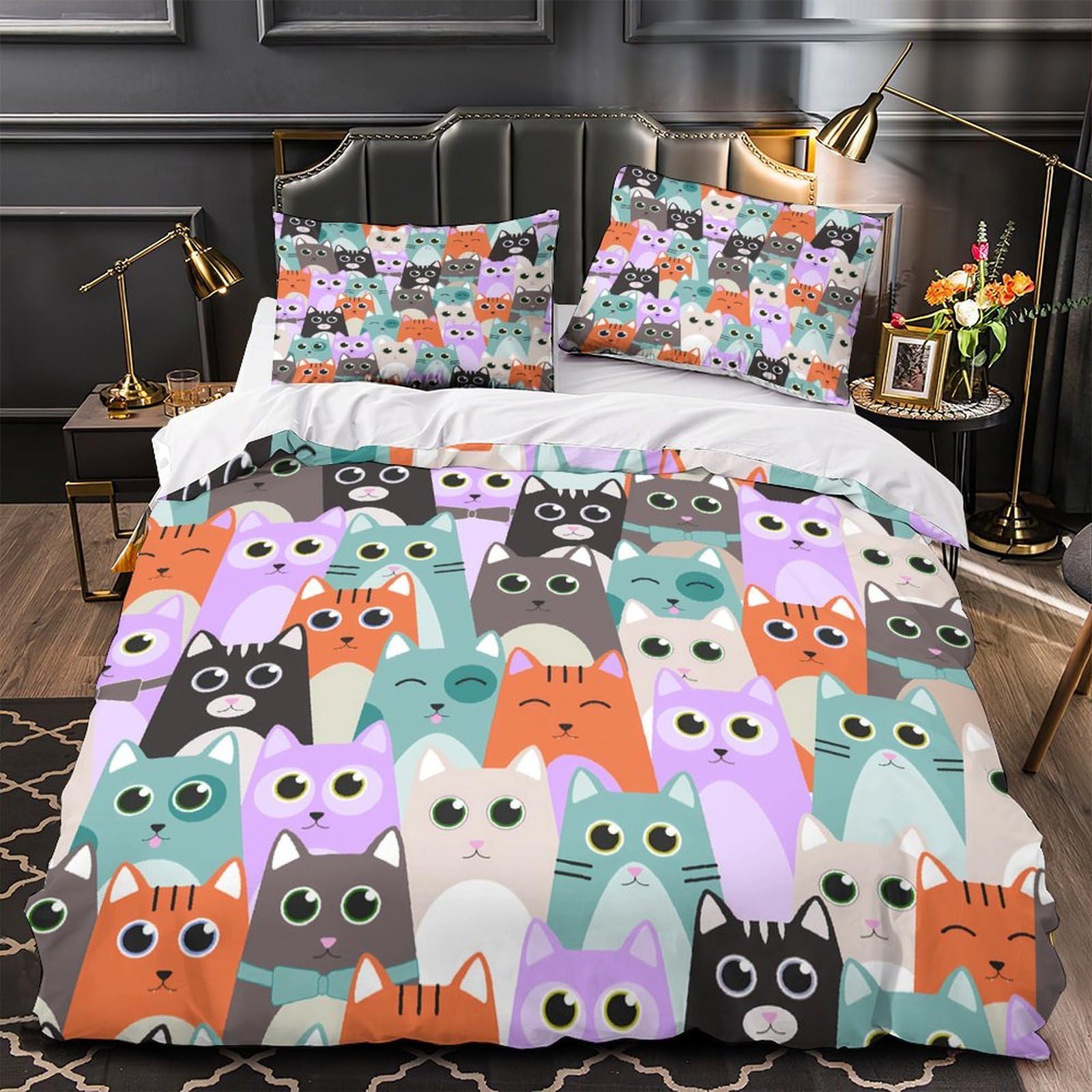 Parure de lit housse de couette bébés chats 3D super douce 200x200cm