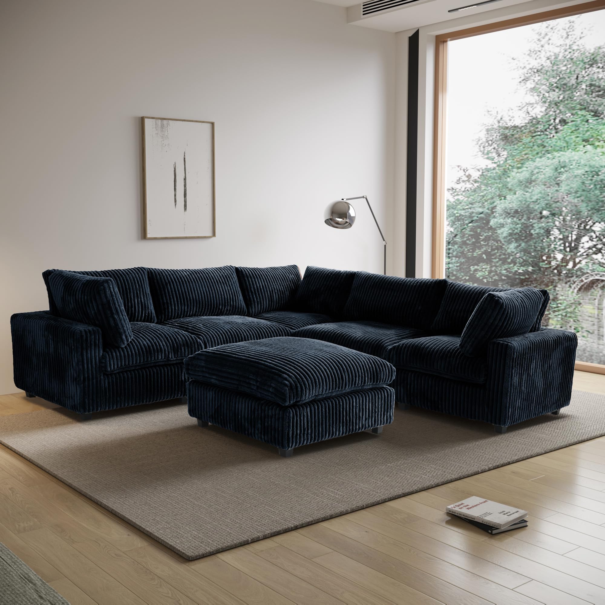 WJShome Cloud Couch Modular Sectional Sofa,118" Oversized V Shaped Sofa with Storage Ottoman for Living Room,Plush 6 Seater Convertible Sectional