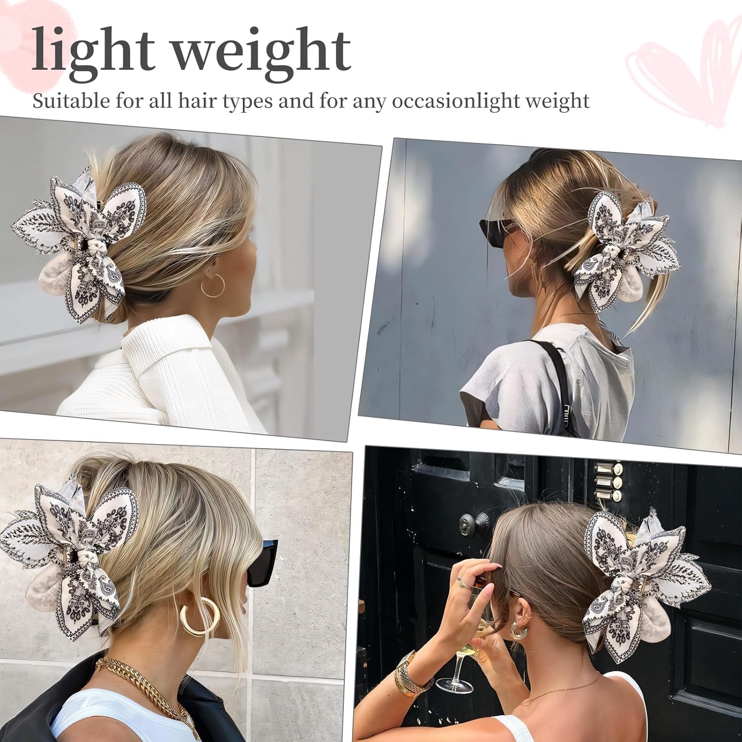 Bow Claw Clips Bow Hair Clips White 1PCS Big Hair Bows for Women Butterfly for Styling Large Hair Clips for Thick Hair for Girls Hair Accessories for Teens - Image 4