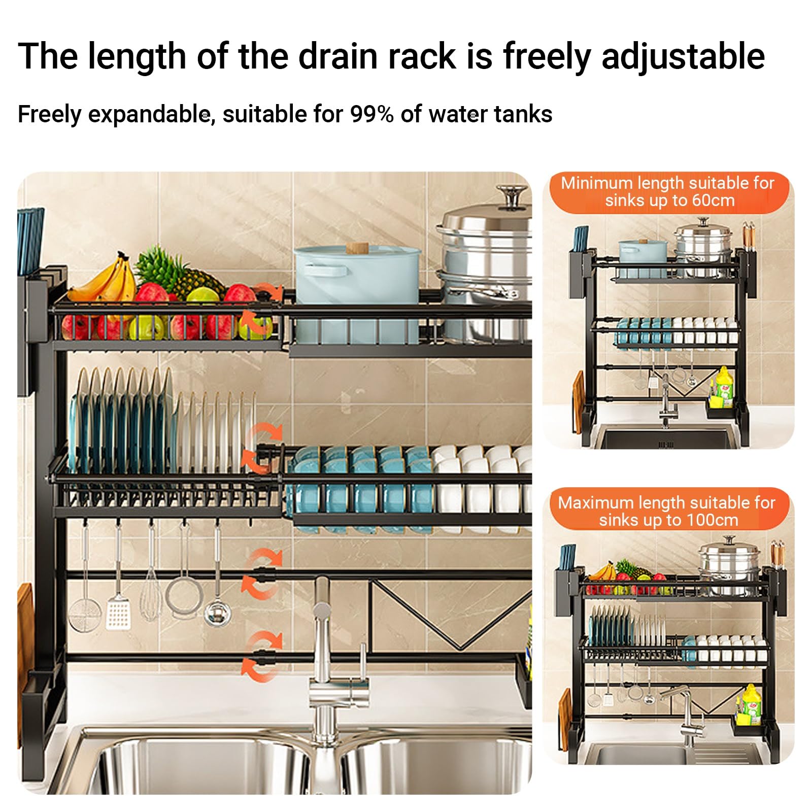 Escurridor de Platos Extensible y Multifuncional para el Fregadero, Organizador de encimera y Rejilla para Platos, Que Ahorra Espacio en cocinas pequeñas.