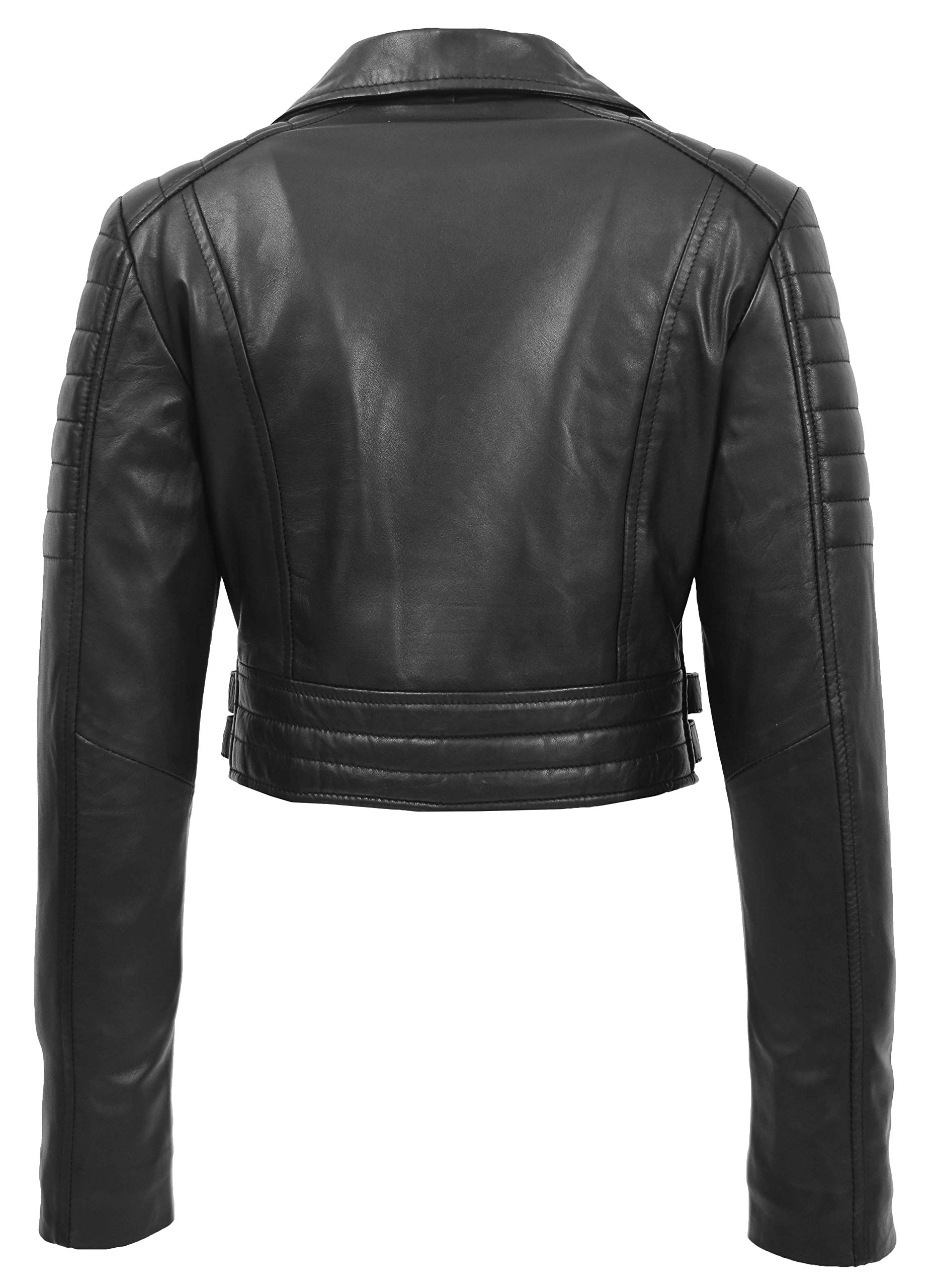 A1 Fashion Goods Damen-Bolero-Jacke aus Leder, tailliert, bauchfrei, verschiedene Farben, Erika, Schwarz, 44