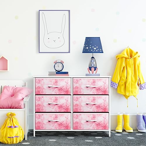 Miniatura 6 de Sorbus Cómoda para niños con 5 cajones, unidad organizadora de pecho de almacenamiento con marco de acero, parte superior y asas de madera,