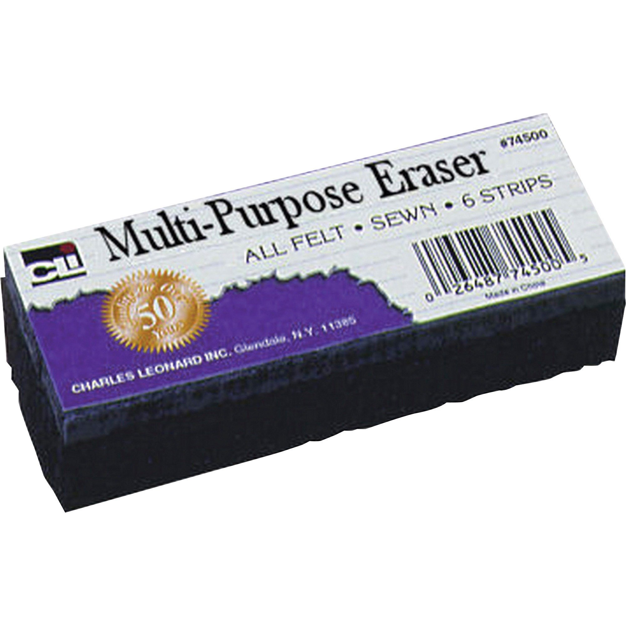 Charles Leonard Multi-Purpose Felt Eraser, 5 x 2 x 1 Inch, Charcoal, 12-Pack (74500)