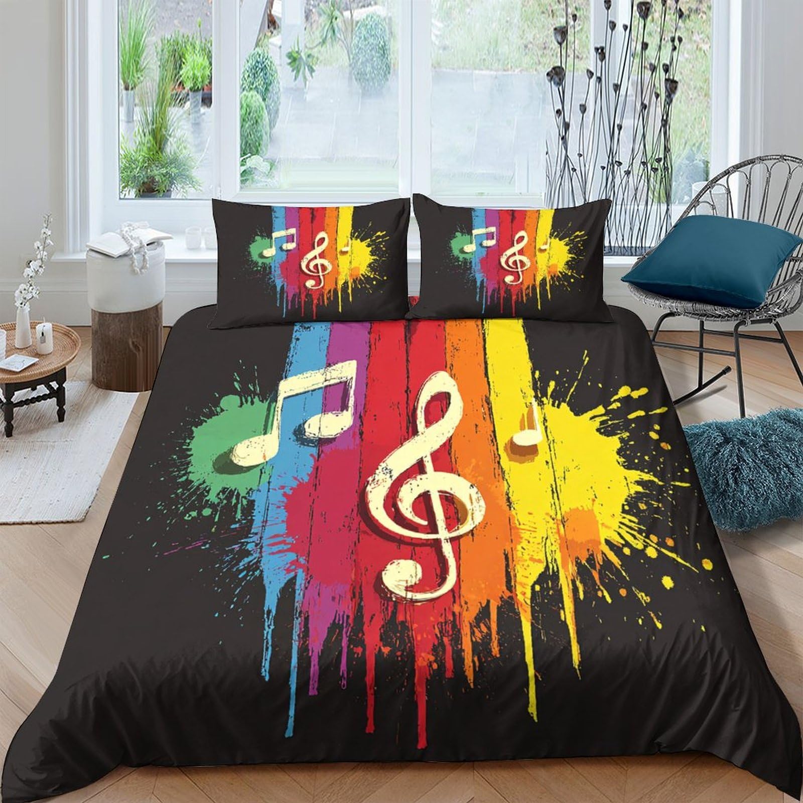 Ctjqhvkz Style-9 3D Printed Colorful Music Notes Fitted Sheet Microfiber Soft Artistic Splash Bed Cover For Bedroom Dorm Mattress Decor Single（135X200cm）