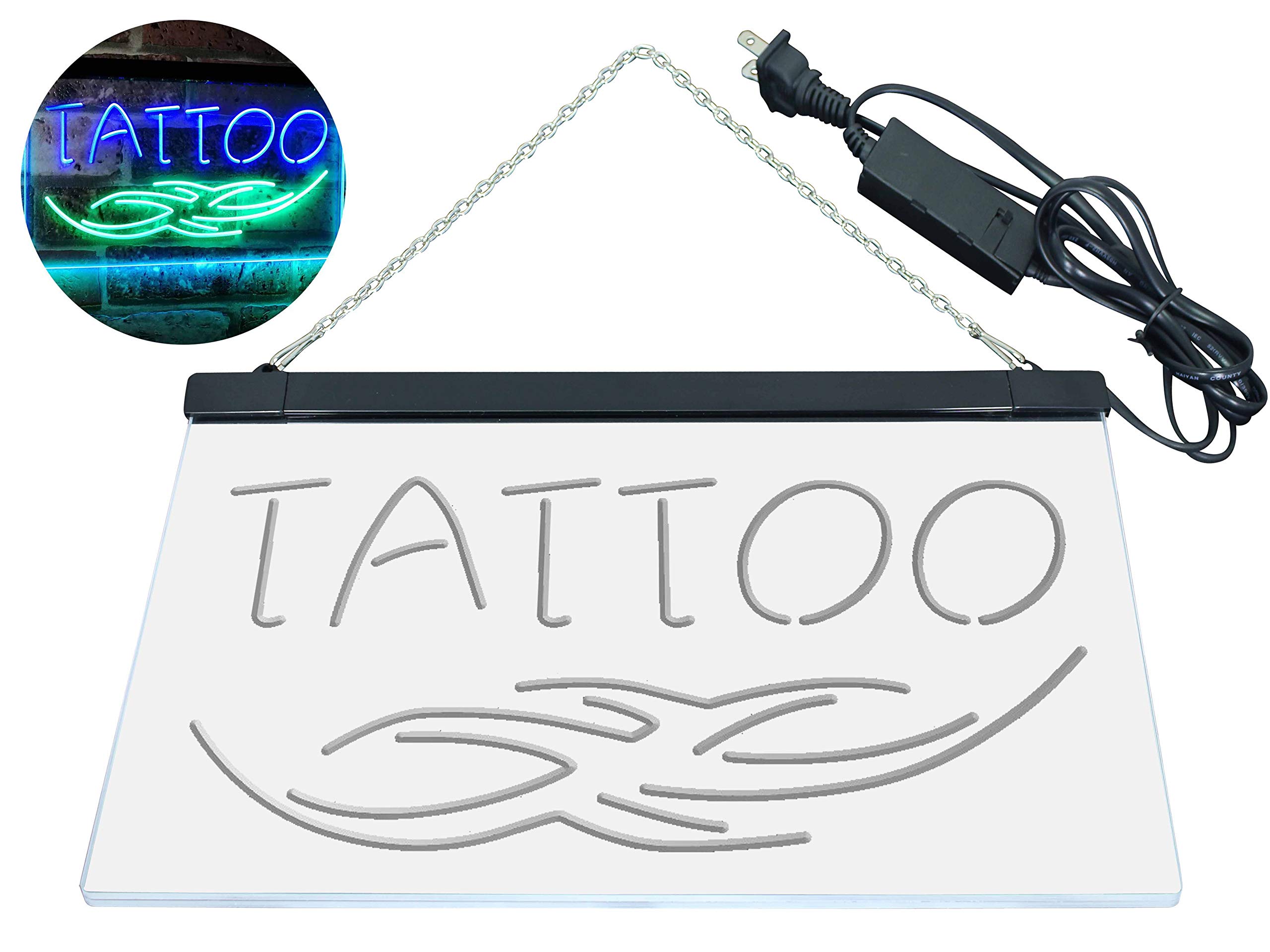 ADVPRO Tattoo Art Studio Ink Display Dual Color LED Enseigne Lumineuse Neon Sign Vert et Bleu 600 x 400mm st6s64-i2550-gb