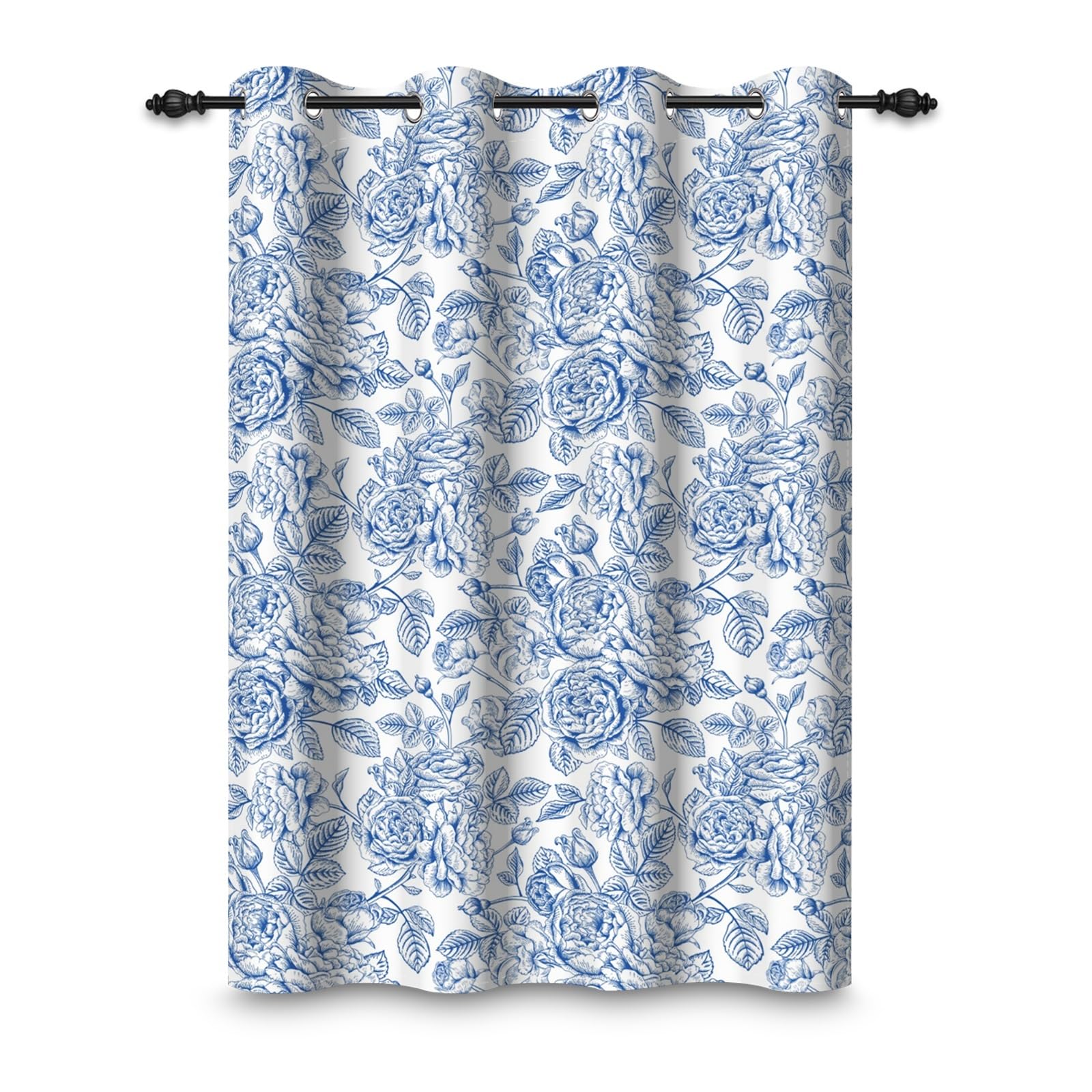 135x245cm Rideau occultant à Motif Floral Fleur de Roses Bleues Rétro Peinture Rideaux œillets Isolation Thermique Traitements fenêtre à œillets pour Salon Chambre Salle à Manger 1 Panneau