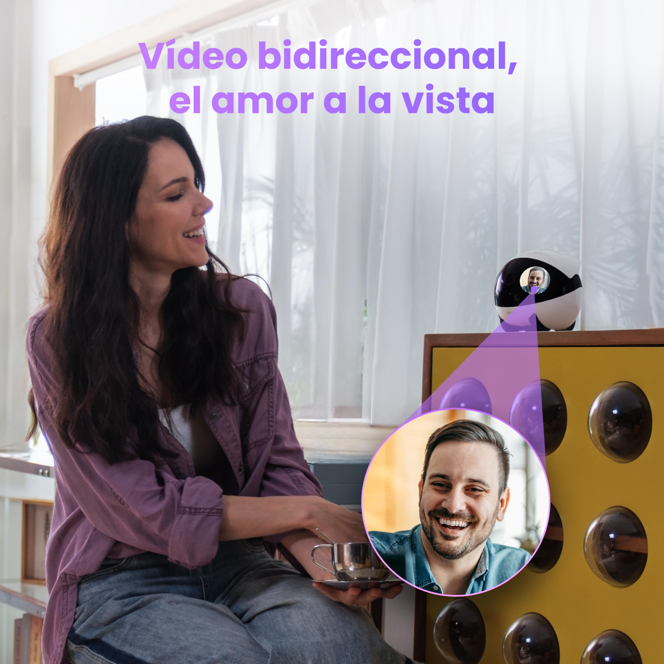Enabot EBO Air 2 Plus FamilyBot, Robot Móvil IA, Cámara Vigilancia 3K para el Hogar & Mascotas, Audio Bidireccional, Batería, Imagen Facial Personalizada (Púrpura Nebula)